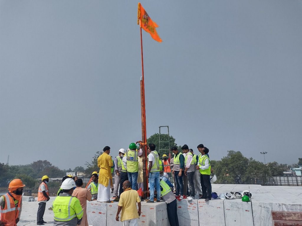 new flag hoisted Shri Ram Janmabhoomi temple sanctum